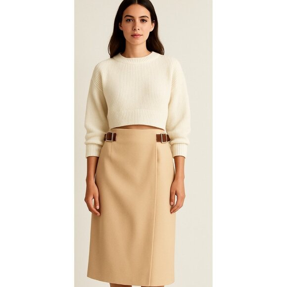 Michael Kors Dresses & Skirts - Vintage Michael Kors Wool Cashmere Wrap Skirt Buckle Detail SZ 12 Quiet Luxury